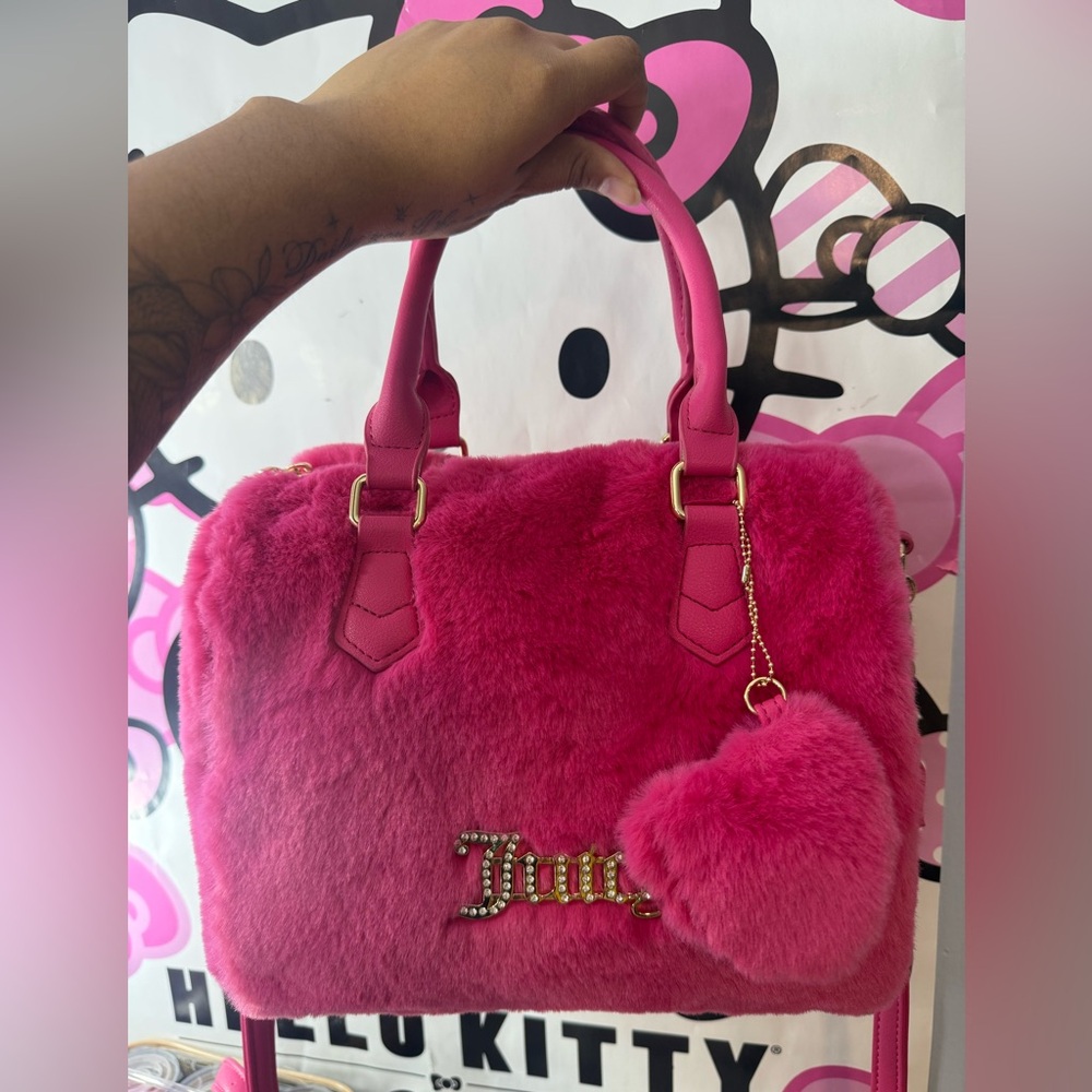 Juicy Couture Hot Pink Faux Fur Tote with Heart Charm